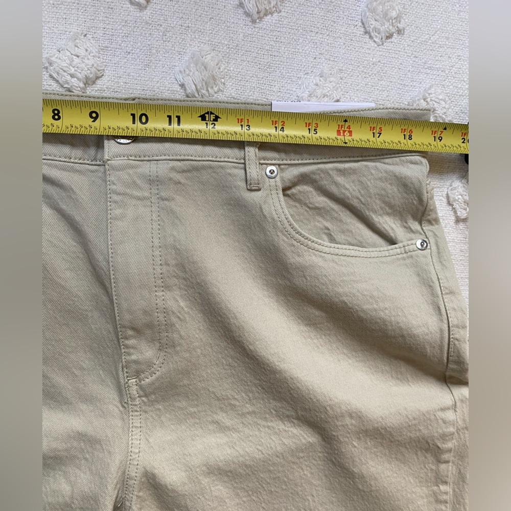 Loft High Rise Straight Crop Denim Jeans Frayed Hems Tan Beige Plus Size 32 - Picture 7 of 10